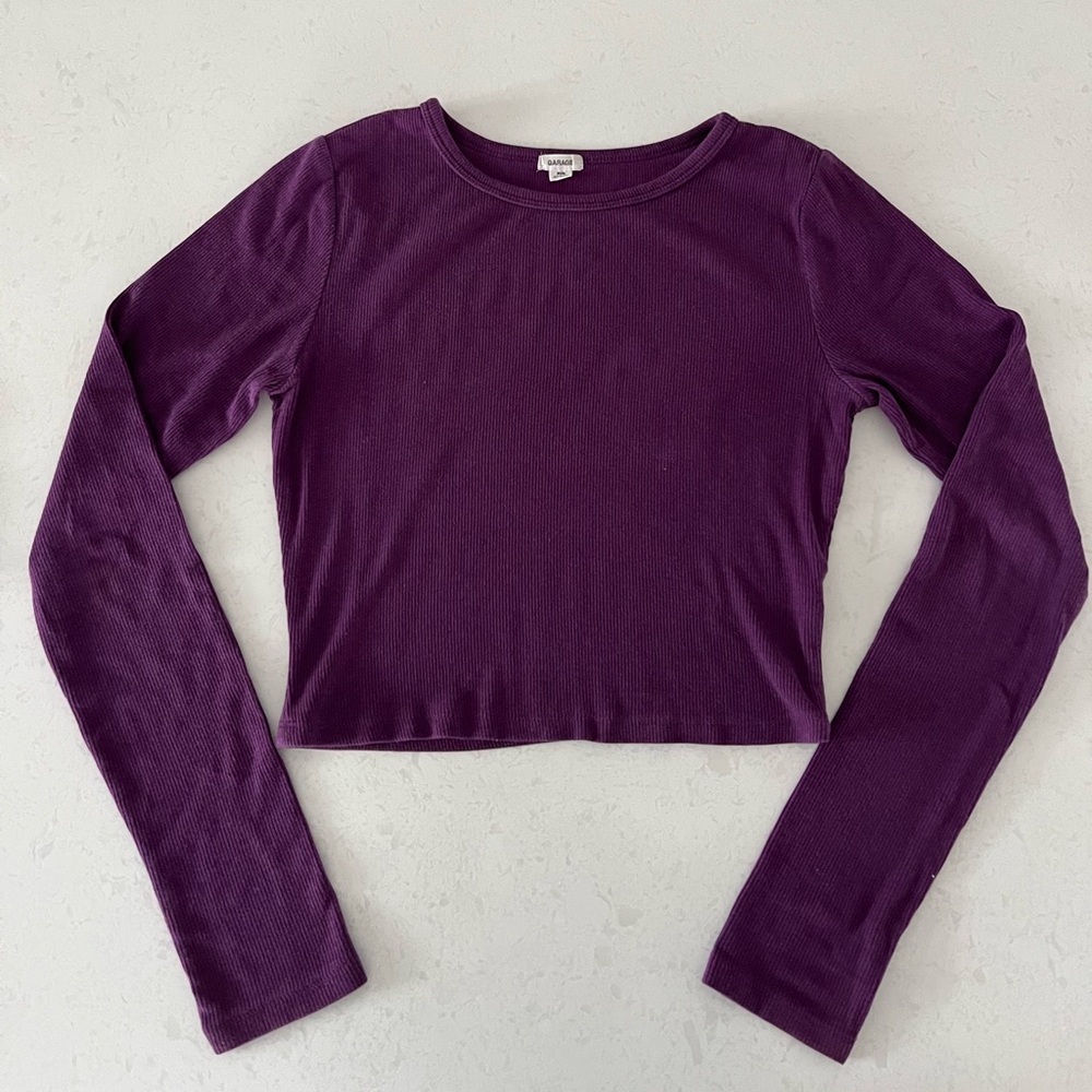 Garage Crop Top Purple Ribbed - Picture 2 of 6
